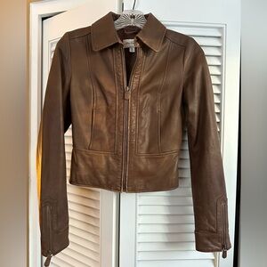 Fitted Brown Genuine Leather Jacket XS